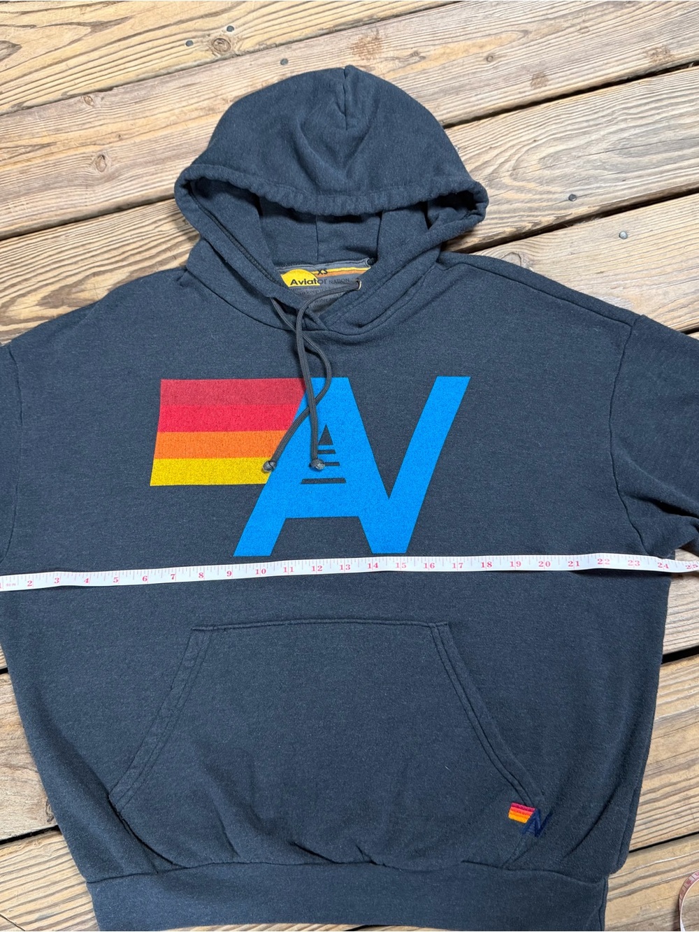 Aviator Nation AV Logo Rainbow Stripe Hoodie Charcoal XS (Oversized) - Picture 4 of 7